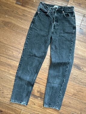 Zara Black Stonewashed Jeans Distressed Straight Leg Vintage Rocker Denim